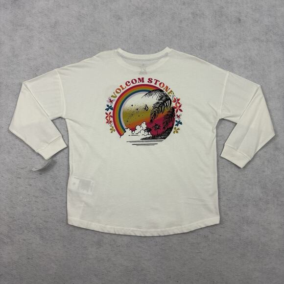 Volcom Werkin Doubles Tee Girls Size M White Organic Cotton Oversized NWT - Picture 4 of 8